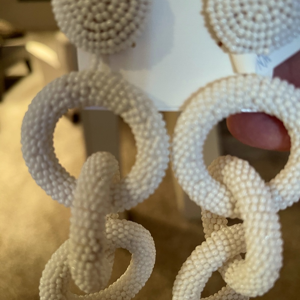 Triple hoop beaded earrings in white